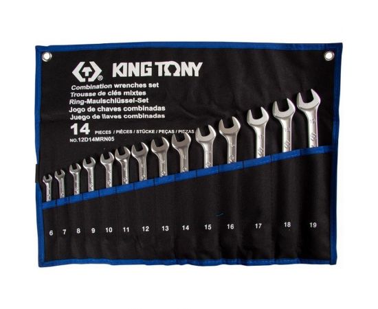 Набор комбинированных ключей KING TONY 6-19 мм, чехол из теторона, 14 предметов 12D14MRN05 
