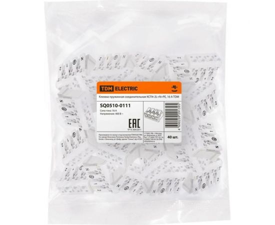 Пружинная соединительная клемма TDM КСП4-2L+N+PE 16 A SQ0510-0111 