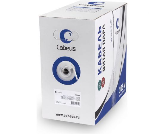 Кабель витая пара UTP (U/UTP) Cabeus категория 5e, 4 пары 0,48мм (24 AWG), одножильный, LSZH, нг(А)-HF, серый, (305 м) UTP-4P-Cat.5e-SOLID-LSZH-GY-LIGHT 