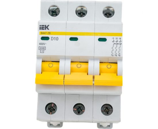 Автоматический трехполюсный выключатель IEK ВА47-29 10А D 4.5кА 9691623 