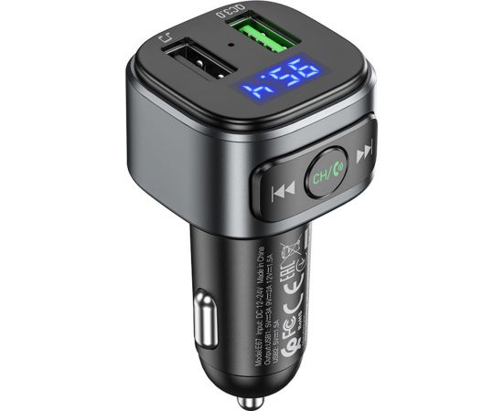 Автомобильное зарядное устройство Hoco E67, bluetooth FM Transmitter, 1xUSB, QC3.0, черный 6931474762122 – изображение 2
