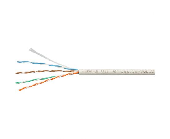 Кабель витая пара UTP (U/UTP) Cabeus категория 5e, 4 пары 0,48мм (24 AWG), одножильный, LSZH, нг(А)-HF, серый, (305 м) UTP-4P-Cat.5e-SOLID-LSZH-GY-LIGHT – изображение 2