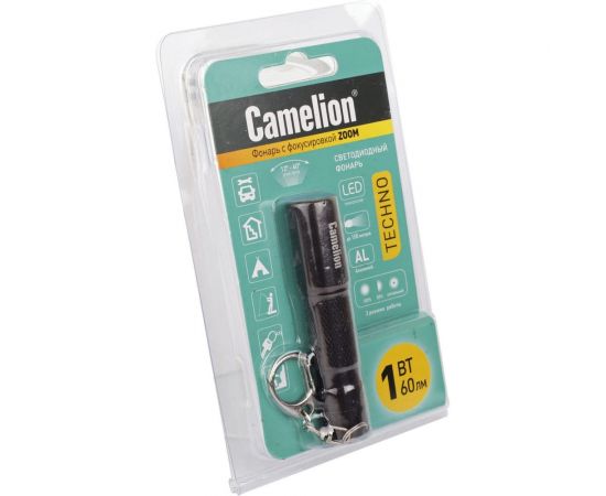 Фонарь Camelion LED51532 черный, LED XPE, ZOOM, 3 режима 1XLR03, алюминий, откр. блистер 14534 – изображение 3