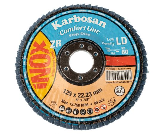 Диск лепестковый по нержавеющей стали flap 125x22 мм, Р60 Karbosan 82300 – изображение 4