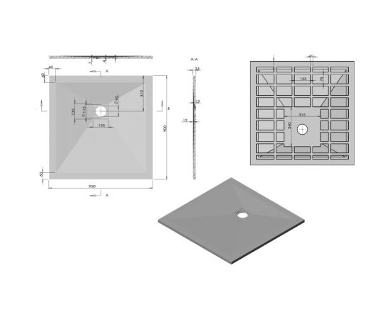 Поддон для душа VINCEA из искусственного камня, 900x900x25, серый VST-4SR9090G – изображение 5