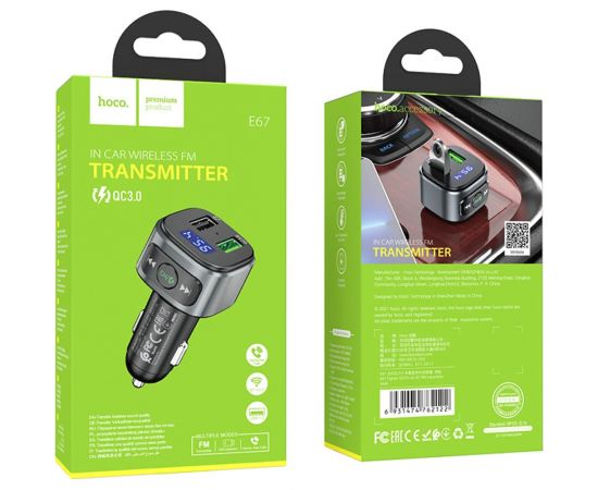 Автомобильное зарядное устройство Hoco E67, bluetooth FM Transmitter, 1xUSB, QC3.0, черный 6931474762122 – изображение 5