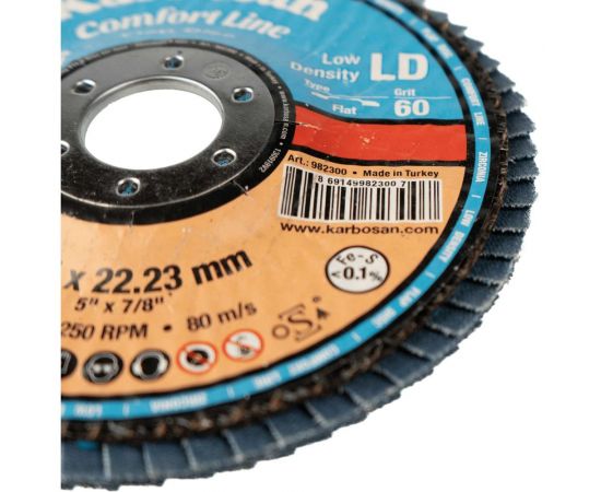 Диск лепестковый по нержавеющей стали flap 125x22 мм, Р60 Karbosan 82300 – изображение 6