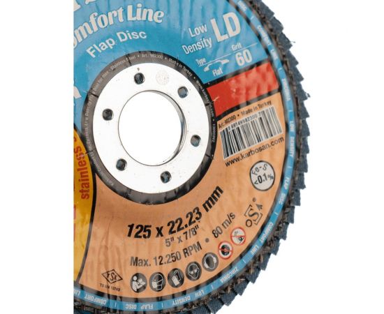 Диск лепестковый по нержавеющей стали flap 125x22 мм, Р60 Karbosan 82300 – изображение 7