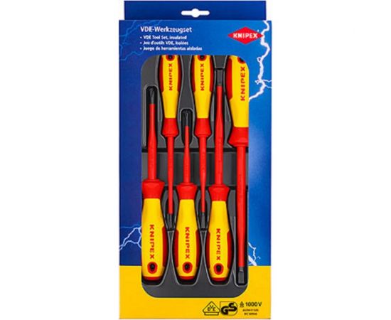 Набор тонких отверток KNIPEX VDE 1000В, 6 пр, SL3/4/5.5/6.5 шлиц, PH1/2 крест, KN-002012V02 