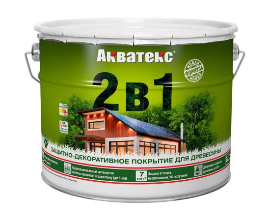 Защитно-декоративное покрытие для дерева АКВАТЕКС 2 в 1 полуматовое, махагон, 9 л 257228 