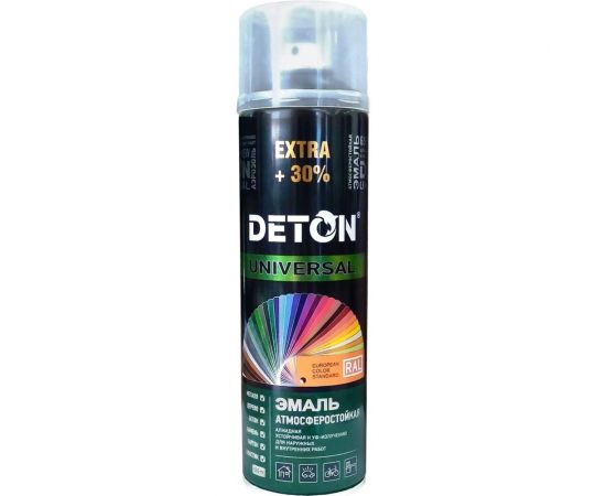 Эмаль DETON алкидная, атмосферостойкая, черный, глянцевый, RAL 9017, аэрозоль 650 мл DTN-A07577 