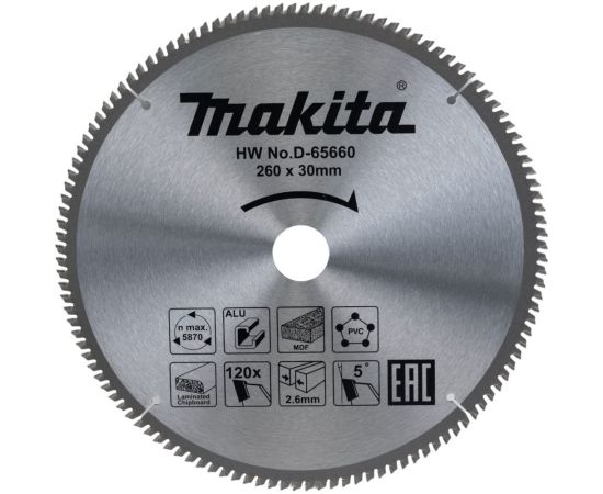 Диск пильный универсальный D-65660 (260х30х2.6 мм; 120Т) Makita 199175 