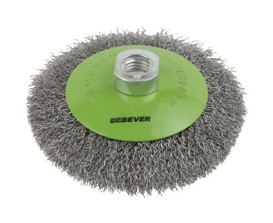 Щетка коническая волнистая 115 мм, резьба M14, проволока - INOX 0.30 мм DeBever DB80162098 