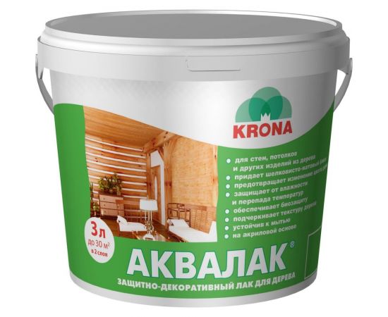 Защитно-декоративный лак для дерева KRONA Аквалак (махагон осенний; 3 л) 66361400 