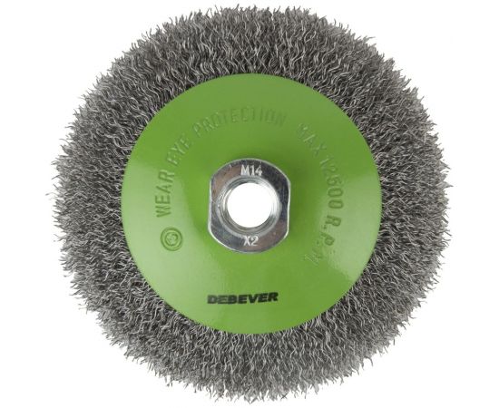 Щетка коническая волнистая 115 мм, резьба M14, проволока - INOX 0.30 мм DeBever DB80162098 – изображение 2