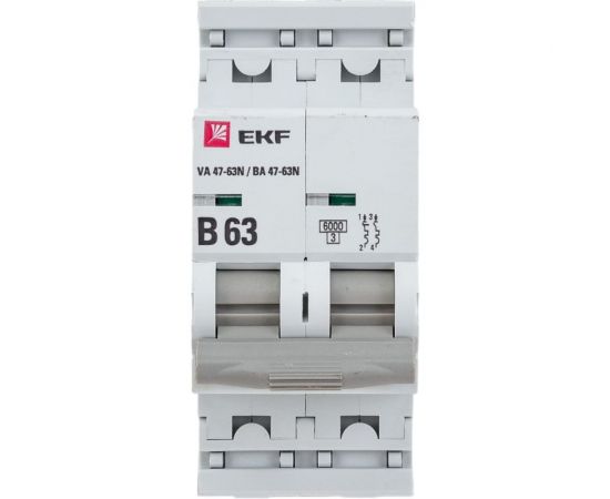 Автоматический выключатель EKF 2P 63А (B) 6кА ВА 47-63N PROxima M636263B 