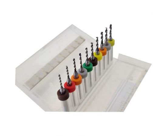 Микросверла твердосплавные по пластику, дереву, текстолиту 10 шт, 0.6-1.5 мм, S=3 мм, l=12 мм, L=38 мм PROCUT DL017102 