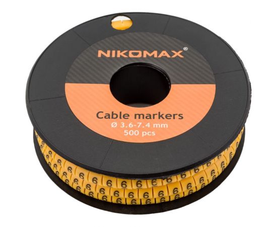 Кабельный маркер NIKOMAX, цифра ""6"", желтый, 500шт. NMC-CMR-6-YL-500 