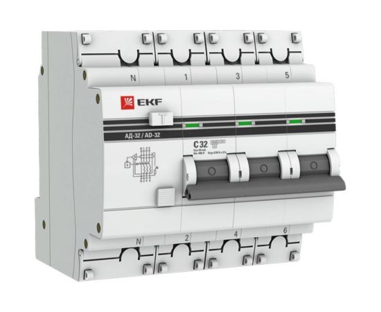 Дифференциальный автомат EKF АД-32 3P+N 32А/30мА 4,5кА PROxima DA32-32-30-4P-pro 