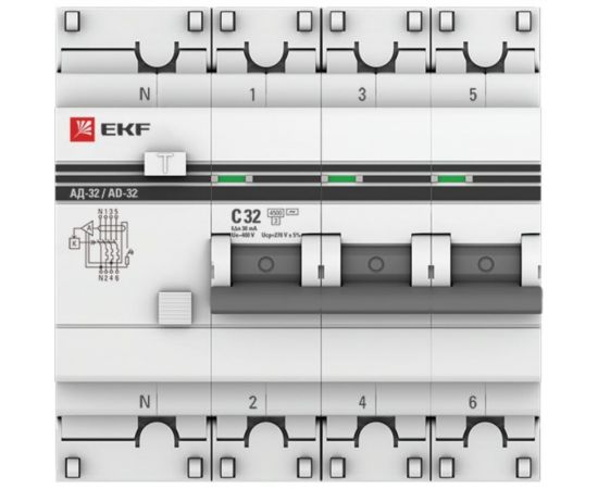 Дифференциальный автомат EKF АД-32 3P+N 32А/30мА 4,5кА PROxima DA32-32-30-4P-pro – изображение 2