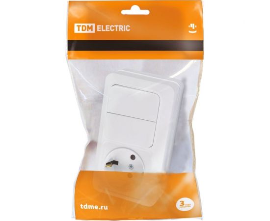 Комбинированный блок TDM 2-клавишный выключатель 10А + розетка 2П+З 16А, 250В, БКВР, IP20, белый, Ладога SQ1801-0102 – изображение 2