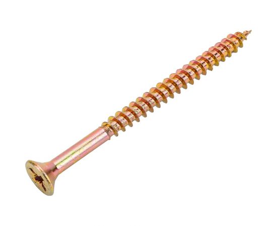 Желтый саморез с потайной головкой GSMETZ 5x70 мм, универсальный, оцинкованный, 1 кг, 172 шт., pz2 1035070-1 – изображение 3