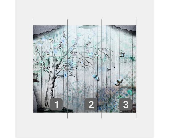 Фотообои ООО Первое ателье лофт ""Рисунок на заборе-Дерево с нежными голубыми цветами"", 300x250 см pw93991-3 – изображение 3