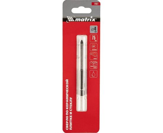 Сверло по керамической плитке и стеклу 4 мм, 6-гранный хвостовик MATRIX 72827 – изображение 4