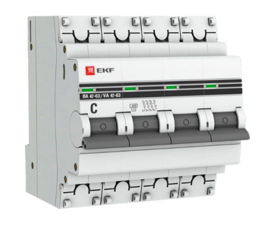 Автоматический выключатель EKF PROxima ВА 47-63, 4P, 50А, C, 4,5kA, SQ mcb4763-4-50C-pro 