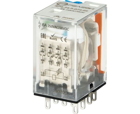 Промежуточное реле РЕЛЕОН 4 CO конт. 6а ;= 12в Dc; блокируемая кнопка проверки + LED RP434901205 