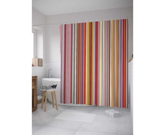 Штора (занавеска) для ванной JoyArty ""Цветные полосы"" из сатена, 180х200 см с крючками, sc_34034 