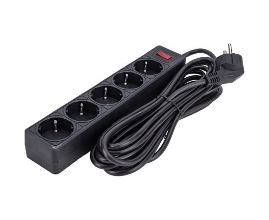 Сетевой фильтр Smartbuy 10А, 2200 Вт, 5 гнезд, без з/ш, земля, ПВС 3x0,75, 5 м, черный SBSP-50-K 