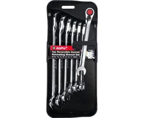 Набор комбинированных ключей AmPro с храповиком 10-19 мм 7 предметов T41683 