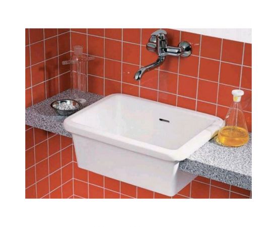 Хозяйственная раковина HATRIA без отверстий для смесителя, 38х42 см, белая YN0201 – изображение 2