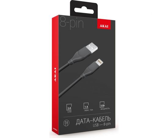 Дата-кабель AKAI USB 2.0 8-pin Apple Lightning черный CE-607B – изображение 2