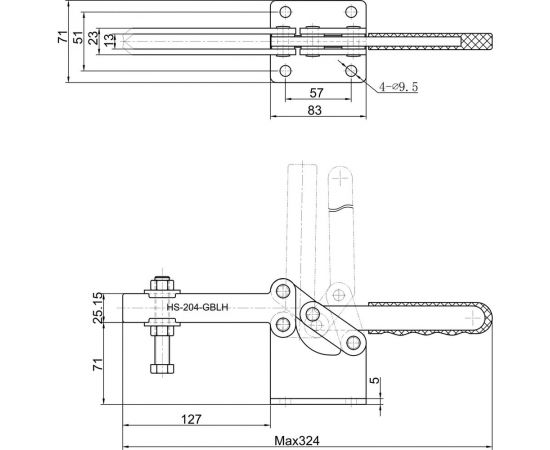 Зажим с горизонтальной рукоятью HS CLAMP HS-204-GBL – изображение 3
