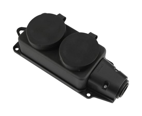 Каучуковая колодка duwi 2 гнезда с заземлением IP44 черная 16A 27461 2 – изображение 3