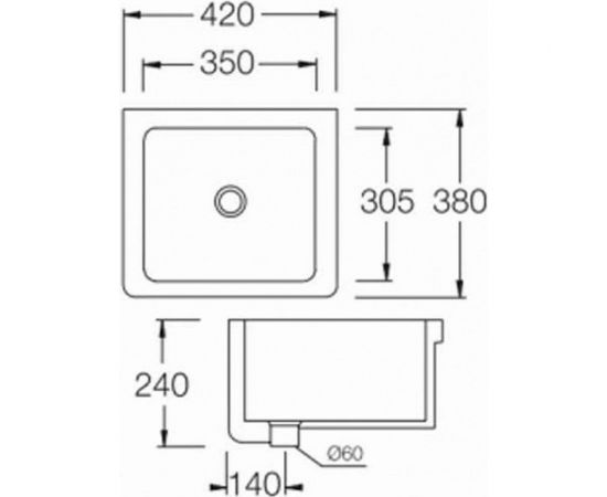 Хозяйственная раковина HATRIA без отверстий для смесителя, 38х42 см, белая YN0201 – изображение 3