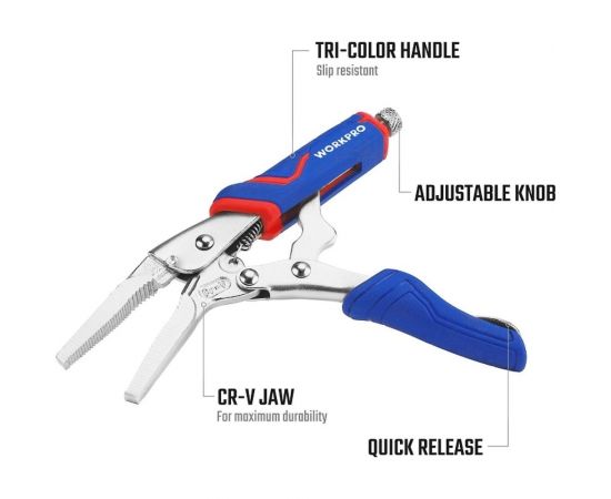 Зажимные клещи WORKPRO 165 мм, 6-1/2 дюймов, CR-V, с удлиненным захватом WP231075 – изображение 5