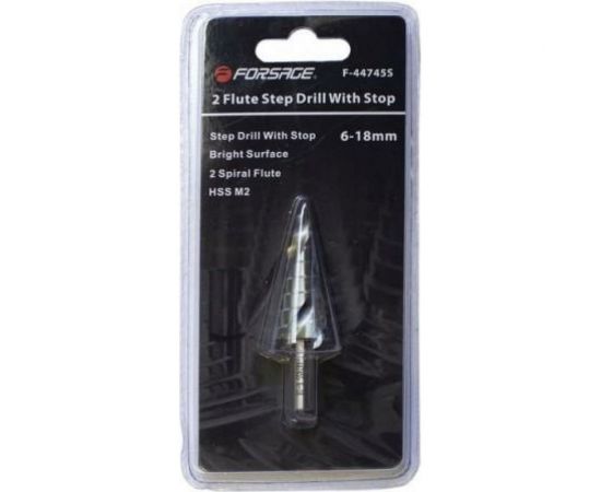 Сверло ступенчатое спиральное в блистере (6-18 мм; HSS M2) Forsage F-44745S 49040 