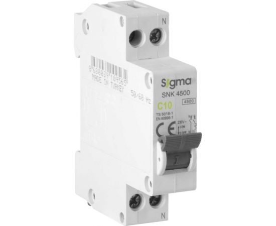 Автоматический выключатель Sigma Elektrik 1P+N 10A 4.5kA, 12 шт 4SN110C 