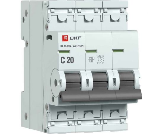 Автоматический выключатель EKF 3P 20А (C) 6кА ВА 47-63N PROxima M636320C 