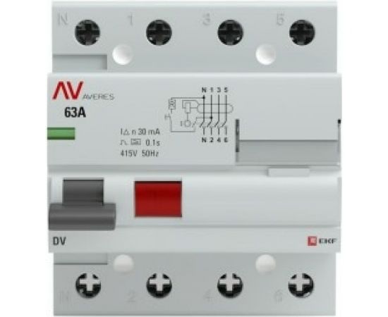Устройство защитного отключения EKF DV, 4P, 63А/300мА, AC, AVERES, SQ rccb-4-63-300-ac-av 