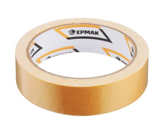 Двухсторонняя клейкая лента ЕРМАК 25 мм х 10 м, ткань осн., инд. упаковка 669-188 