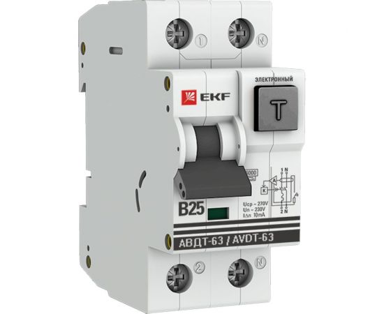Дифференциальный автомат EKF АВДТ-63, электронный, тип A 6кА PROxima DA63-25B-10e 