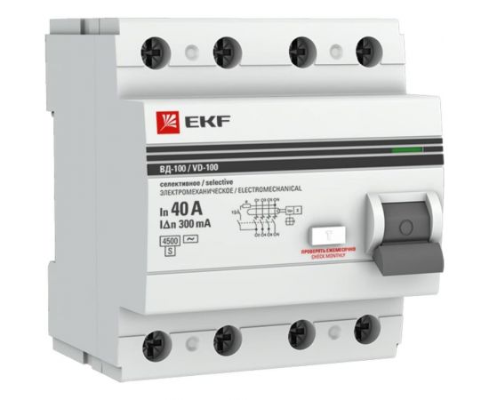 Селективное устройство защитного отключения EKF 4P 40А/300мА PROxima elcb-4-40-300S-em-pro 