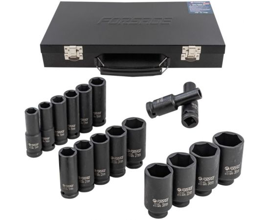 Набор ударных 6-гранных головок 17 предметов, 1/2""DR, 10-36 мм f-4172-5mpb Forsage 54902 
