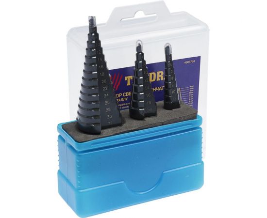 Набор сверл ступенчатых (3 шт; 4-12 мм; 4-20 мм; 4-32 мм; трехгранный хвостовик; HSS) ТУНДРА 4606768 