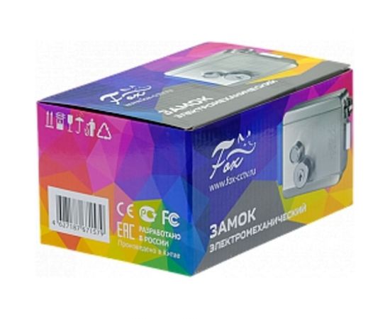 Электромеханический замок FOX накладной, установка внутренняя, левая правая, нержавеющая сталь, блокиреумая кнопка выхода на замке, тип ключа-зубчатый 5-шт. в комплекте, 12в 2а, цвет стальной, 142x105x35. FX-2369 Сталь – изображение 3