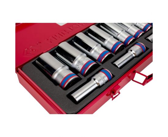Набор глубоких двенадцатигранных торцевых головок 1/2"", 10-32мм, 15шт KING TONY 4215MR – изображение 4